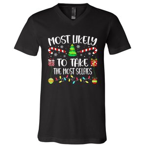 Most Likely To Take The Most Selfies Christmas Tree Xmas V-Neck T-Shirt