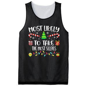 Most Likely To Take The Most Selfies Christmas Tree Xmas Mesh Reversible Basketball Jersey Tank