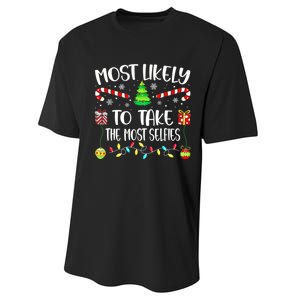 Most Likely To Take The Most Selfies Christmas Tree Xmas Performance Sprint T-Shirt