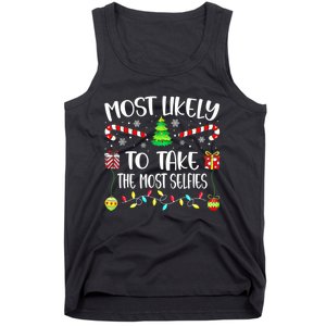 Most Likely To Take The Most Selfies Christmas Tree Xmas Tank Top