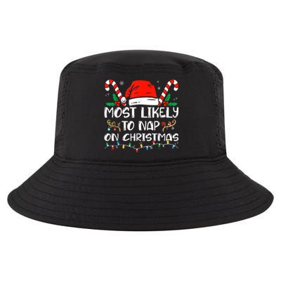 Most Likely To Nap On Christmas Funny Family Christmas Cool Comfort Performance Bucket Hat