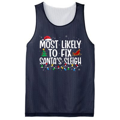 Most Likely To Fix Santa's Sleigh Family xmas Pajama Mesh Reversible Basketball Jersey Tank