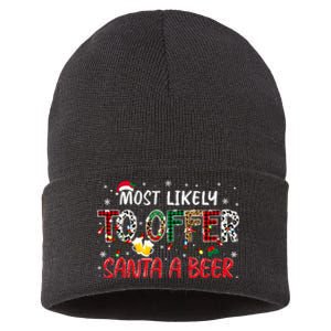 Most Likely To Offer Santa A Beer Christmas Sustainable Knit Beanie