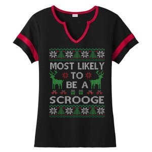 Most Likely To Be A Scrooge Christmas Ladies Halftime Notch Neck Tee