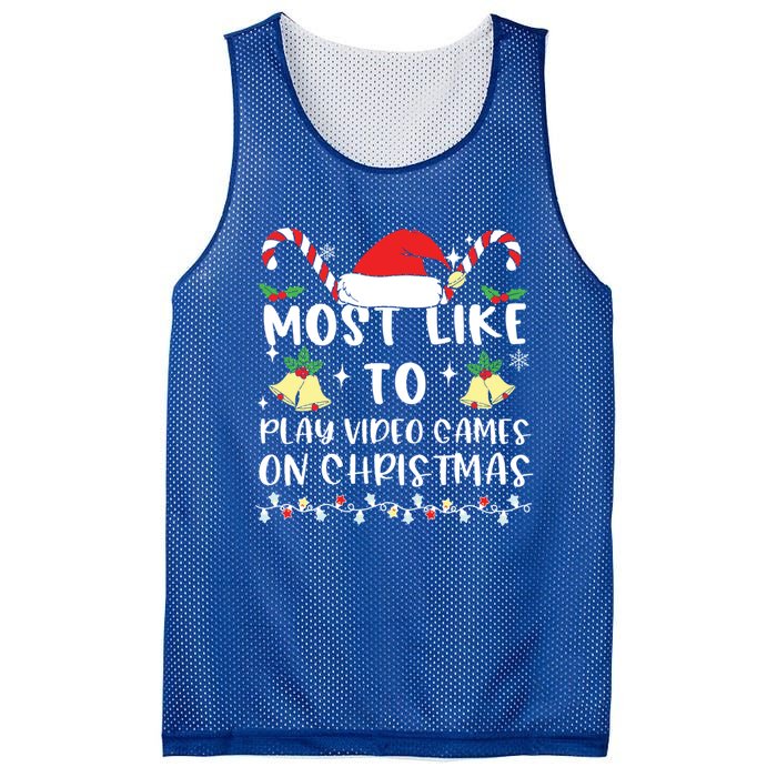 Most Likely To Play Video Games On Christmas Family Crew Gift Mesh Reversible Basketball Jersey Tank