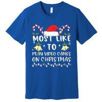 Most Likely To Play Video Games On Christmas Family Crew Gift Premium T-Shirt