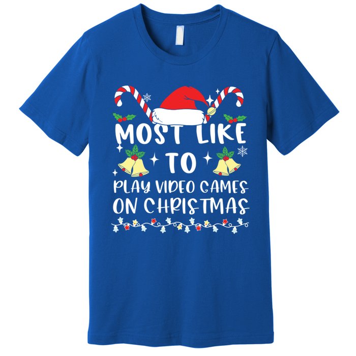 Most Likely To Play Video Games On Christmas Family Crew Gift Premium T-Shirt