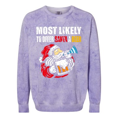 Most Likely To Offer Santa A Beer Funny Christmas Colorblast Crewneck Sweatshirt