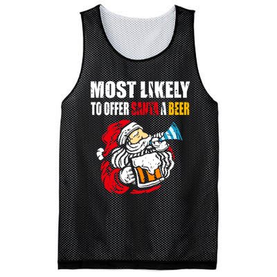 Most Likely To Offer Santa A Beer Funny Christmas Mesh Reversible Basketball Jersey Tank