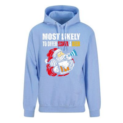 Most Likely To Offer Santa A Beer Funny Christmas Unisex Surf Hoodie