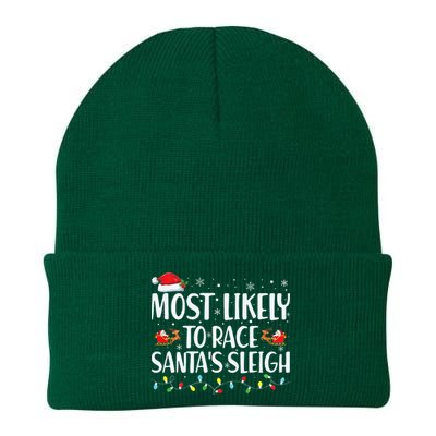 Most Likely To Race Santa's Sleigh Xmas Family Christmas Knit Cap Winter Beanie