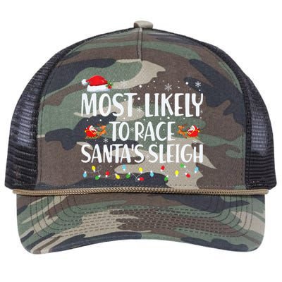 Most Likely To Race Santa's Sleigh Xmas Family Christmas Retro Rope Trucker Hat Cap