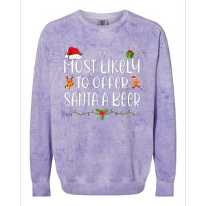 Most Likely To Offer Santa A Beer Funny Drinking Christmas Colorblast Crewneck Sweatshirt