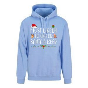 Most Likely To Offer Santa A Beer Funny Drinking Christmas Unisex Surf Hoodie