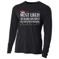 Most Likely To Wake Up First On Christmas Morning Xmas Light Cooling Performance Long Sleeve Crew