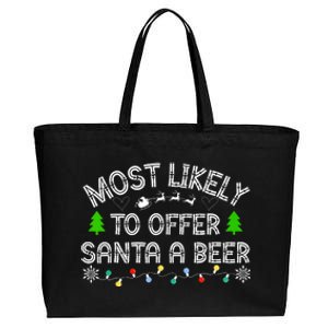 Most Likely To Offer Santa A Beer Funny Drinking Christmas Cotton Canvas Jumbo Tote