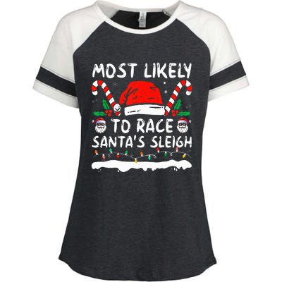 Most Likely To Race SantaS Sleigh Christmas Family Matching Enza Ladies Jersey Colorblock Tee