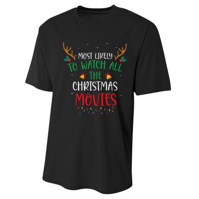 Most Likely To Watch All The Christmas Movies Xmas Matching Performance Sprint T-Shirt