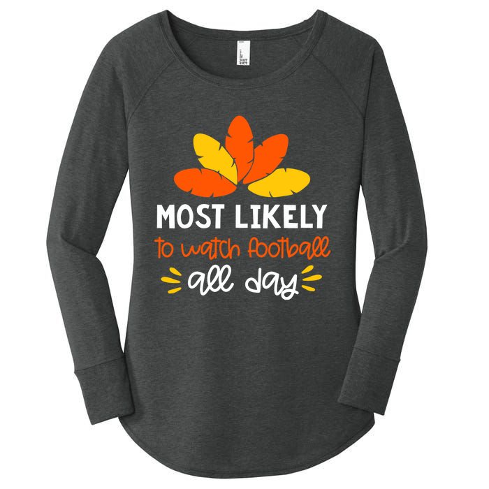 Most Likely to Matching Family Thanksgiving Pajamas Women's Perfect Tri Tunic Long Sleeve Shirt