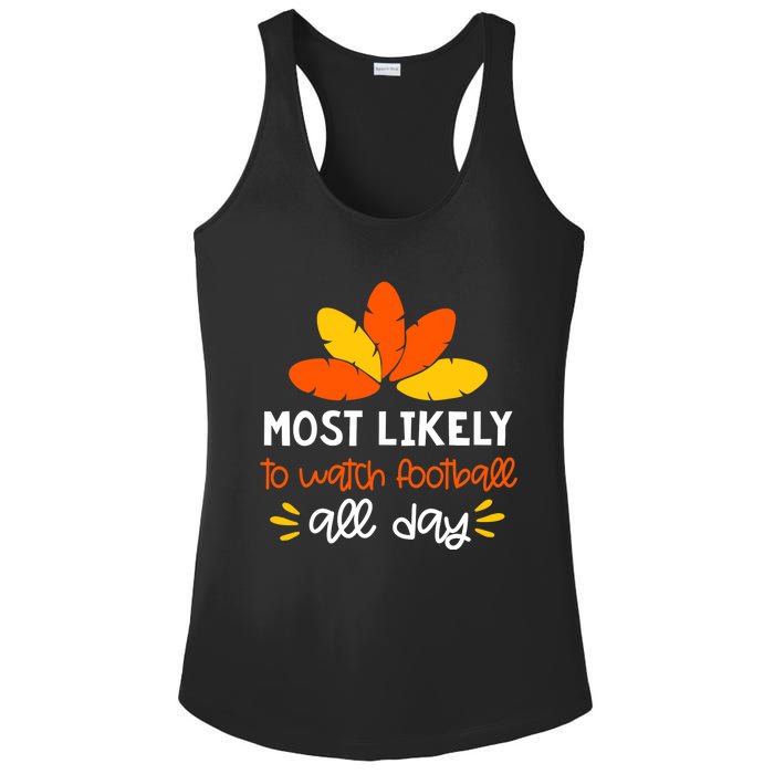 Most Likely to Matching Family Thanksgiving Pajamas Ladies PosiCharge Competitor Racerback Tank