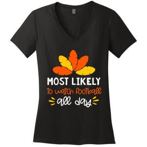 Most Likely to Matching Family Thanksgiving Pajamas Women's V-Neck T-Shirt