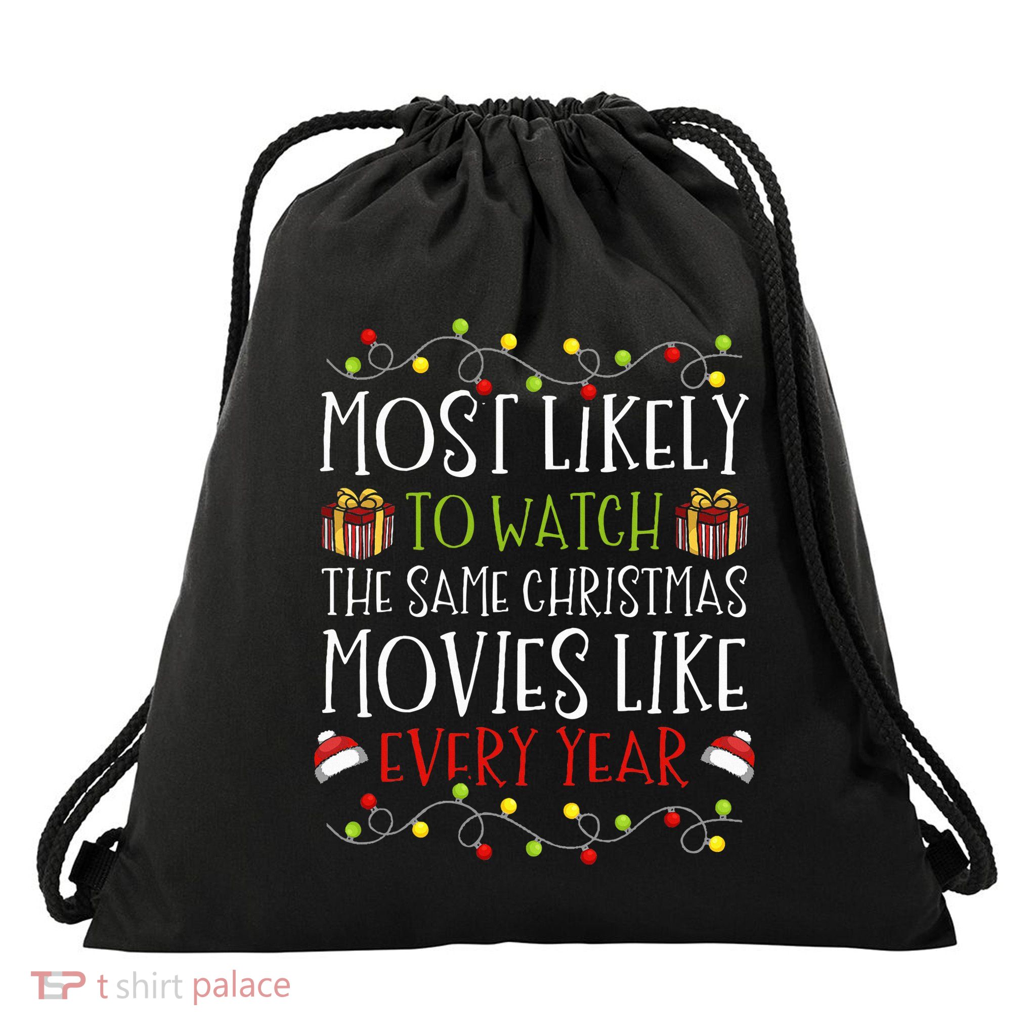 Most Likely to Watch The Same Christmas Movies Binge Drawstring Bag