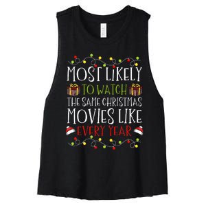 Most Likely to Watch The Same Christmas Movies Binge Women's Racerback Cropped Tank