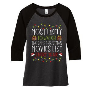 Most Likely to Watch The Same Christmas Movies Binge Women's Tri-Blend 3/4-Sleeve Raglan Shirt