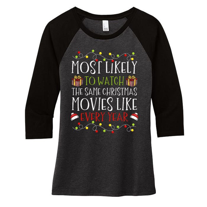 Most Likely to Watch The Same Christmas Movies Binge Women's Tri-Blend 3/4-Sleeve Raglan Shirt