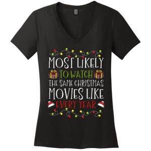 Most Likely to Watch The Same Christmas Movies Binge Women's V-Neck T-Shirt