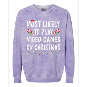 Most Likely To Play Video Games Funny Family Christmas Gamer Colorblast Crewneck Sweatshirt