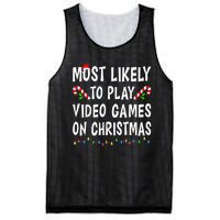 Most Likely To Play Video Games Funny Family Christmas Gamer Mesh Reversible Basketball Jersey Tank