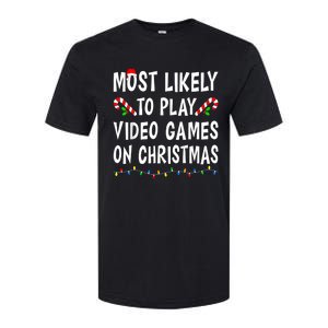 Most Likely To Play Video Games Funny Family Christmas Gamer Softstyle CVC T-Shirt