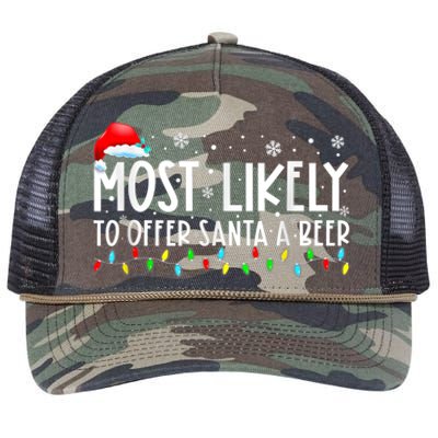 Most Likely To Offer Santa A Beer Funny Drinking Christmas Retro Rope Trucker Hat Cap