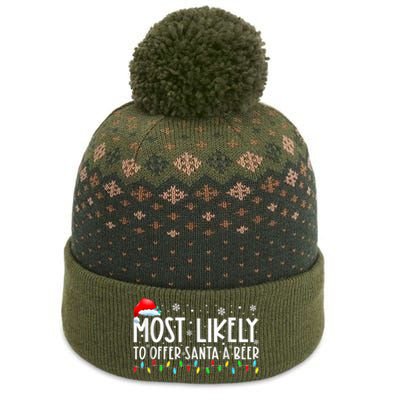 Most Likely To Offer Santa A Beer Funny Drinking Christmas The Baniff Cuffed Pom Beanie