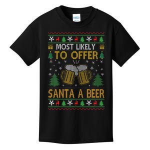 Most Likely To Offer Santa A Beer Funny Drinking Christmas Kids T-Shirt