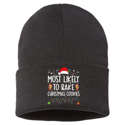 Most Likely To Bake Christmas Cookies Funny Baker Christmas Sustainable Knit Beanie