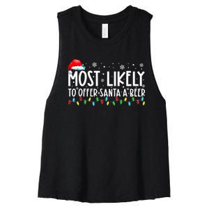 Most Likely To Offer Santa A Beer Funny Drinking Christmas Women's Racerback Cropped Tank