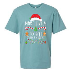 Most Likely To Eat Santa's Cookies Christmas Matching Family Sueded Cloud Jersey T-Shirt