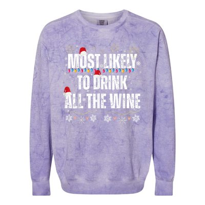 Most Likely To Drink All The Wine Santa Family Matching Colorblast Crewneck Sweatshirt