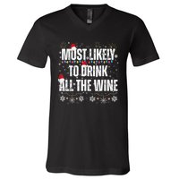 Most Likely To Drink All The Wine Santa Family Matching V-Neck T-Shirt