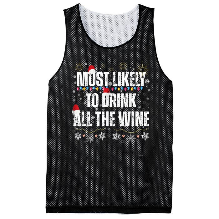 Most Likely To Drink All The Wine Santa Family Matching Mesh Reversible Basketball Jersey Tank