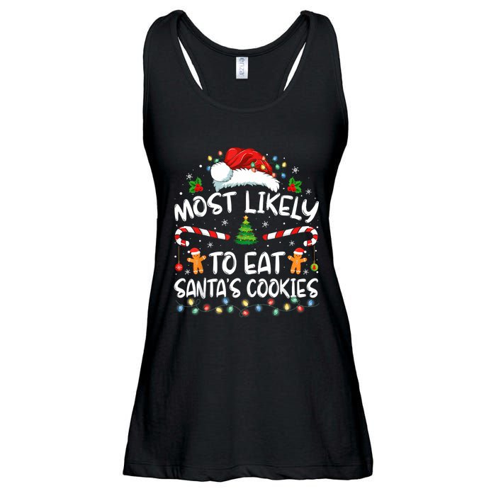 Most Likely To Eat SantaS Cookies Funny Christmas Ladies Essential Flowy Tank