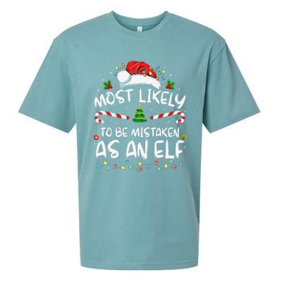 Most Likely To Be Mistaken As An Elf Funny Family Christmas Gift Sueded Cloud Jersey T-Shirt