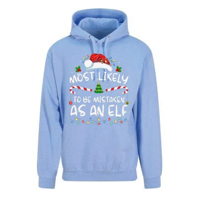 Most Likely To Be Mistaken As An Elf Funny Family Christmas Gift Unisex Surf Hoodie