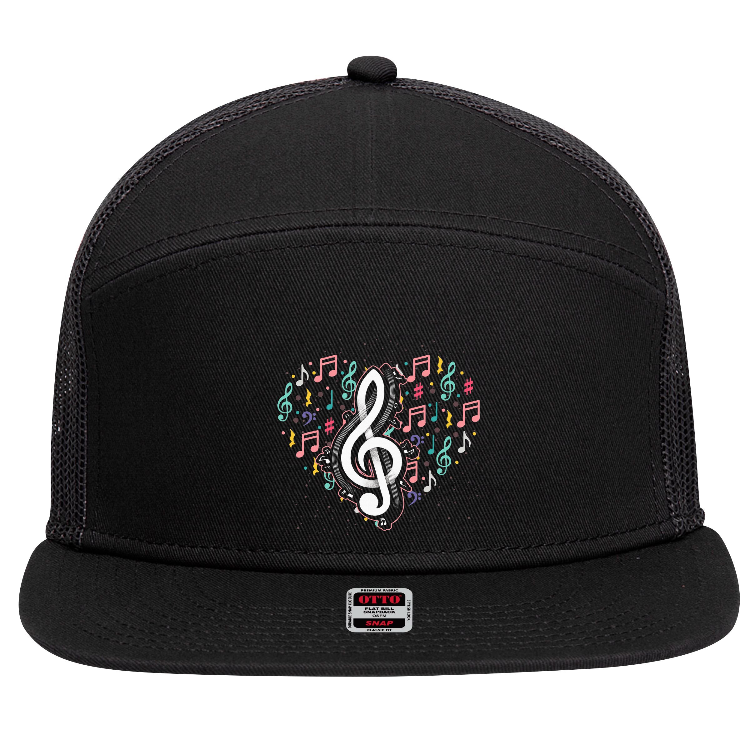 Music Lover Treble Clef Heart Music Notes Musician Music 7 Panel Mesh Trucker Snapback Hat
