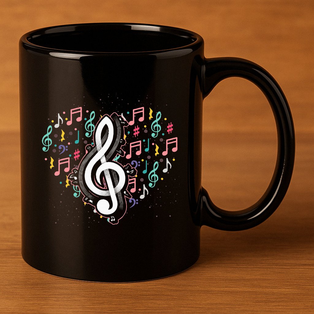 Music Lover Treble Clef Heart Music Notes Musician Music 11oz C Handle Ceramic Mug