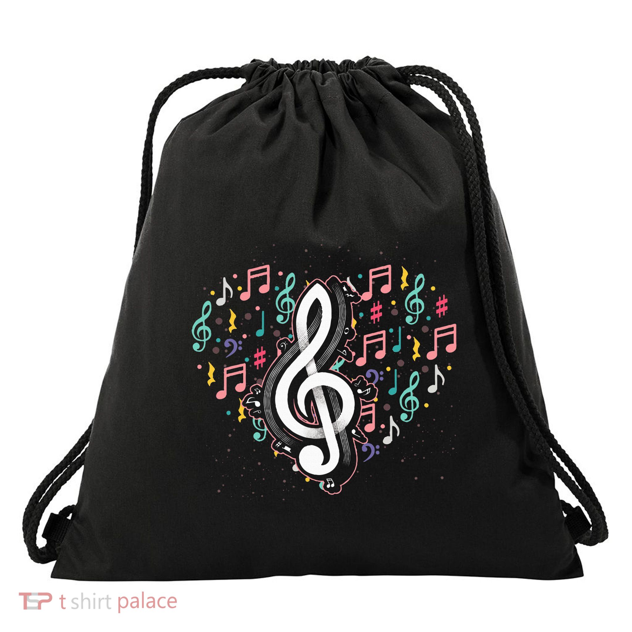 Music Lover Treble Clef Heart Music Notes Musician Music Drawstring Bag