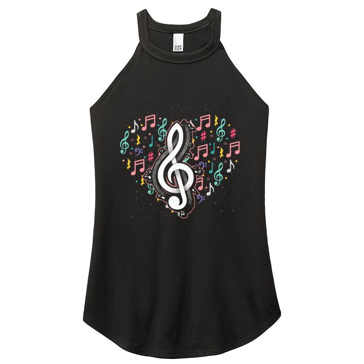 Music Lover Treble Clef Heart Music Notes Musician Music Women's Perfect Tri Rocker Tank