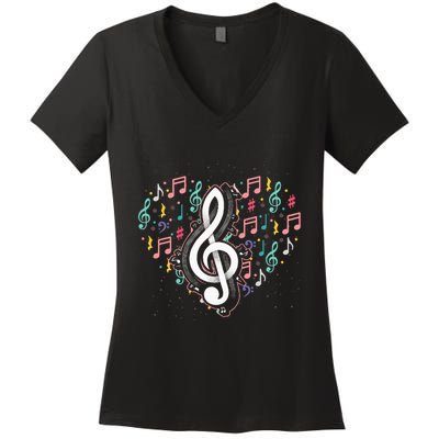 Music Lover Treble Clef Heart Music Notes Musician Music Women's V-Neck T-Shirt